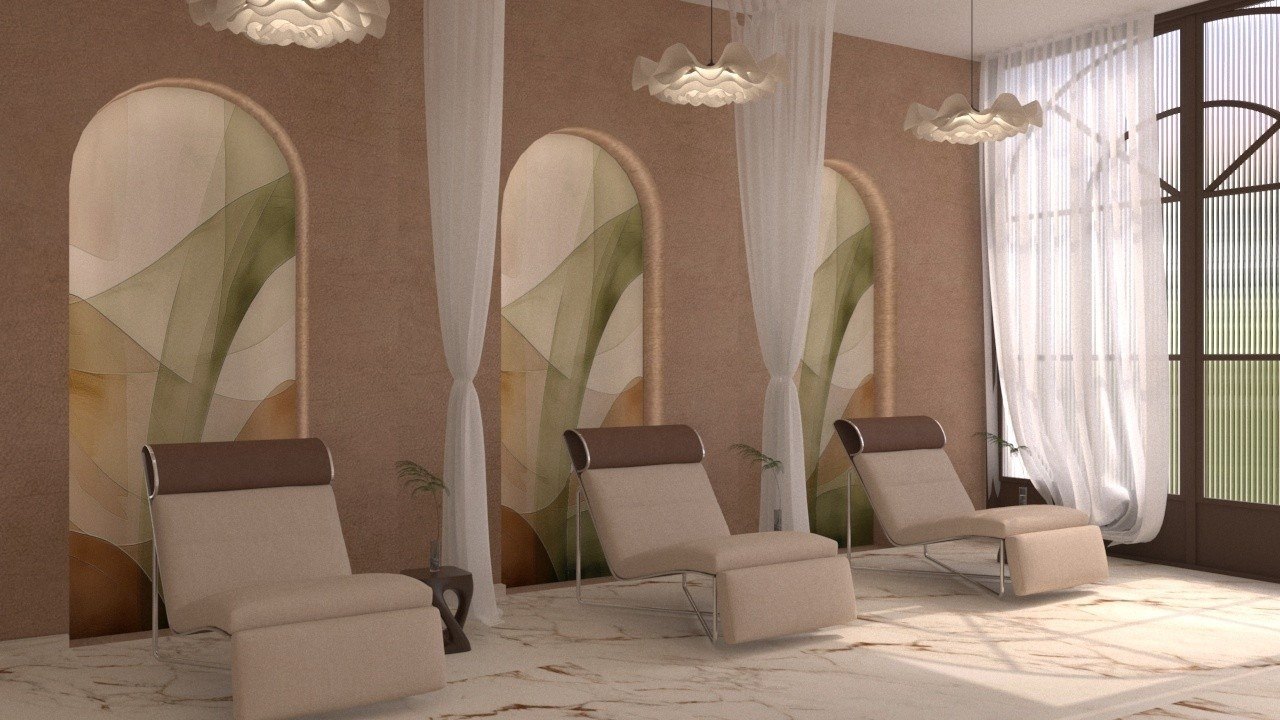 Spa wash area with arched alcoves