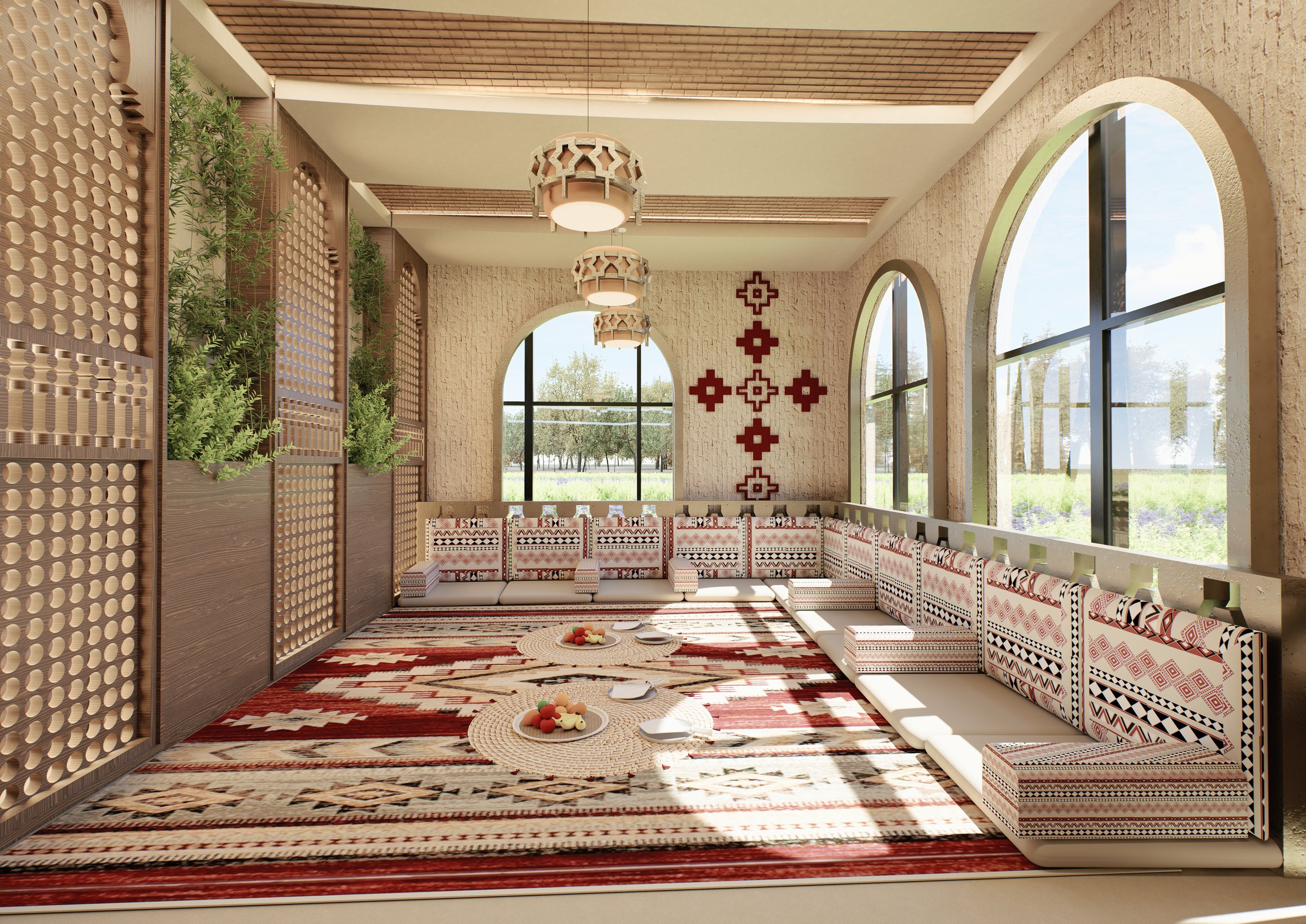 Restaurant majlis seating with Asiri textiles