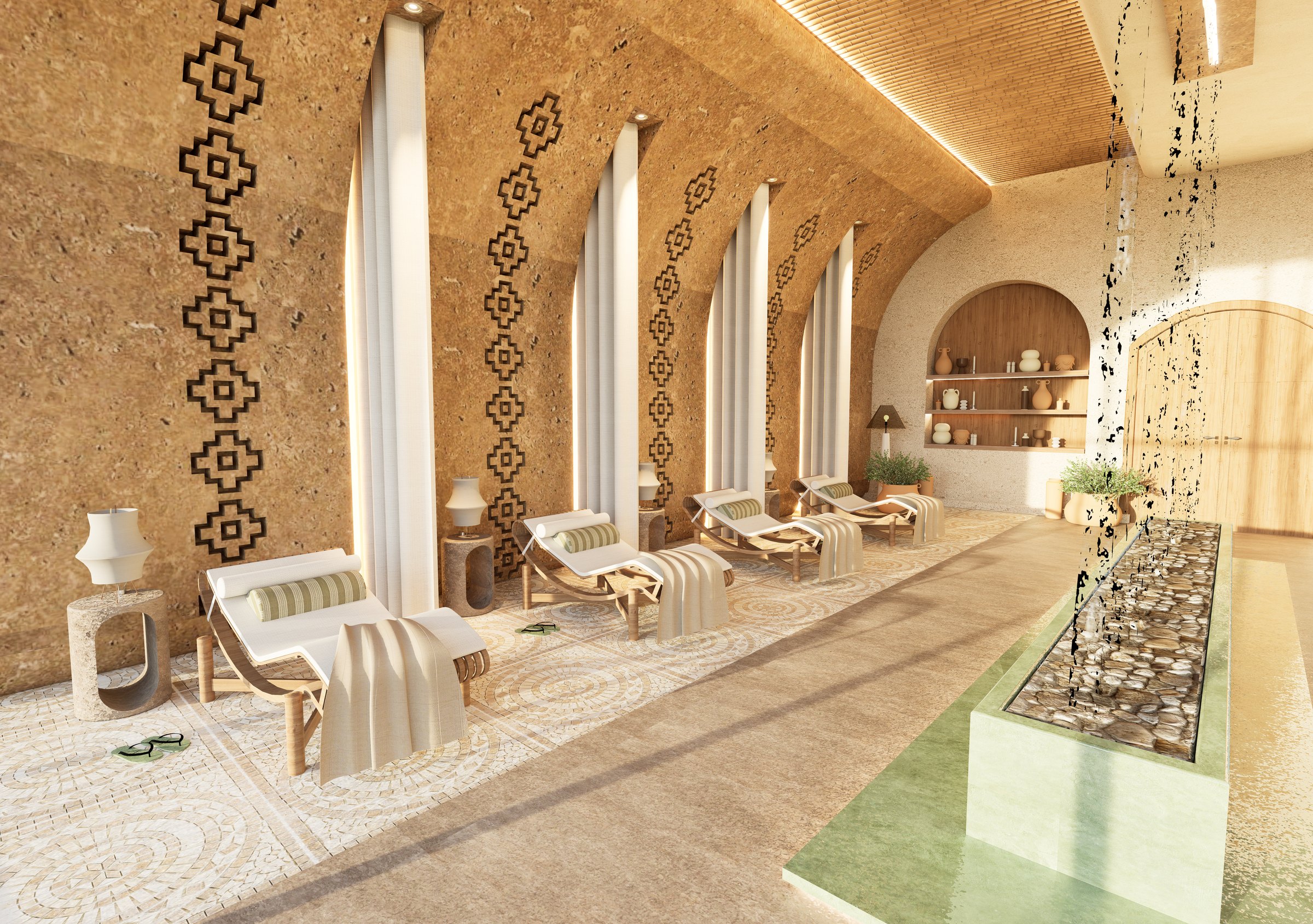 Spa lounge with Asiri patterned wall