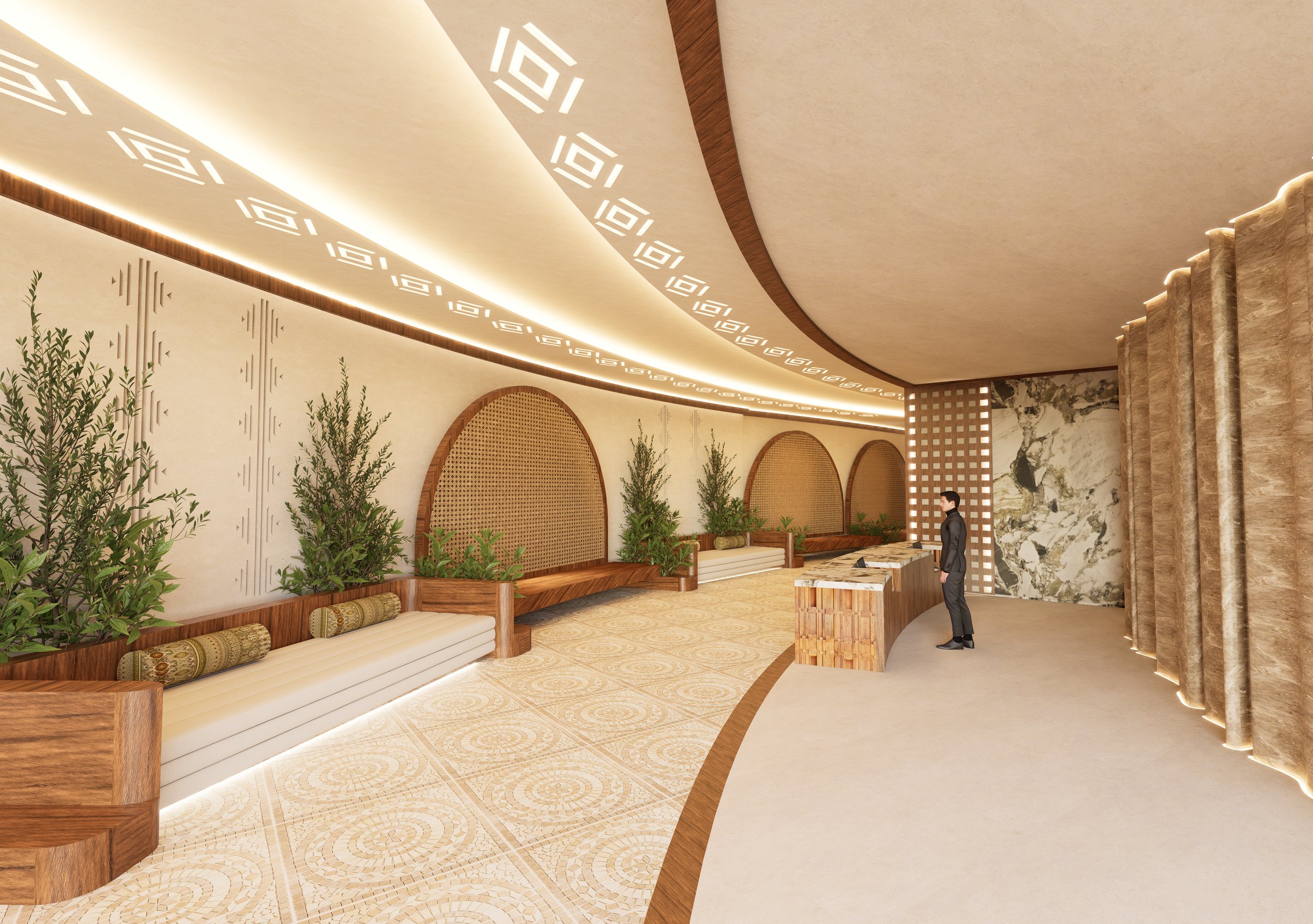 Curved spa reception corridor
